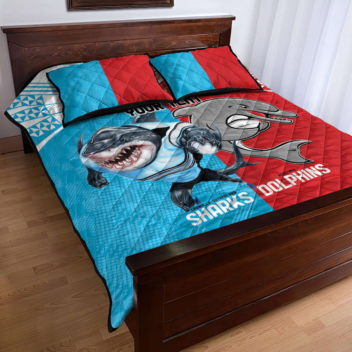 Custom Dolphins and Shark Quilt Bed Set Together Sporty Style