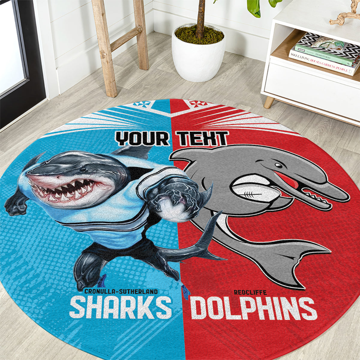 Custom Dolphins and Shark Round Carpet Together Sporty Style