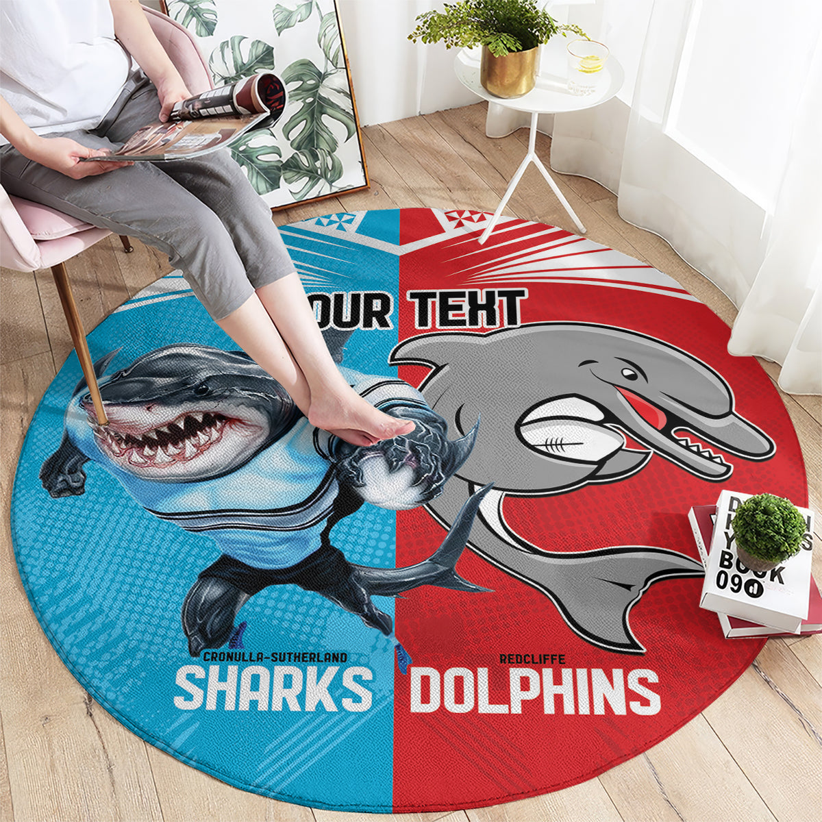 Custom Dolphins and Shark Round Carpet Together Sporty Style