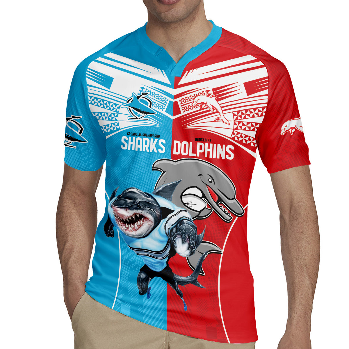 Custom Dolphins and Shark Rugby Jersey Together Sporty Style