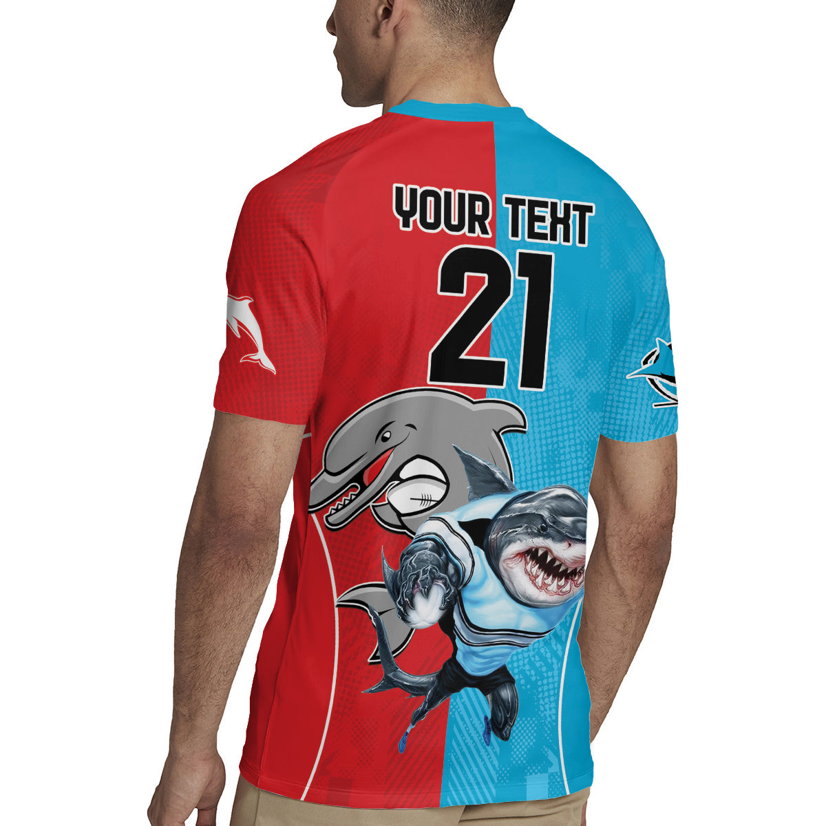 Custom Dolphins and Shark Rugby Jersey Together Sporty Style