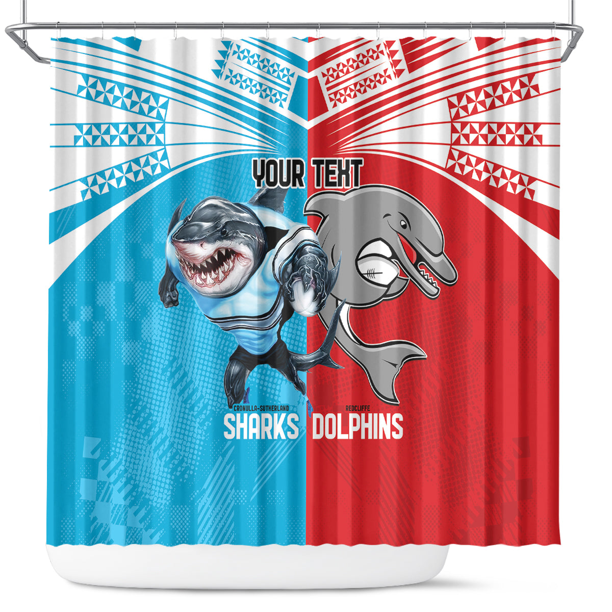 Custom Dolphins and Shark Shower Curtain Together Sporty Style