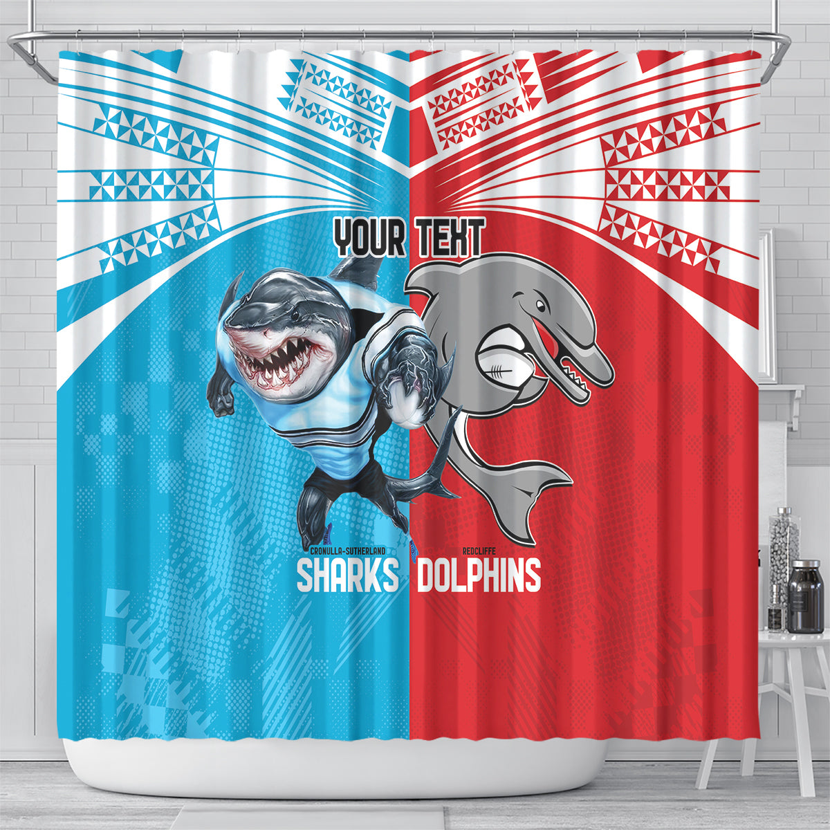 Custom Dolphins and Shark Shower Curtain Together Sporty Style