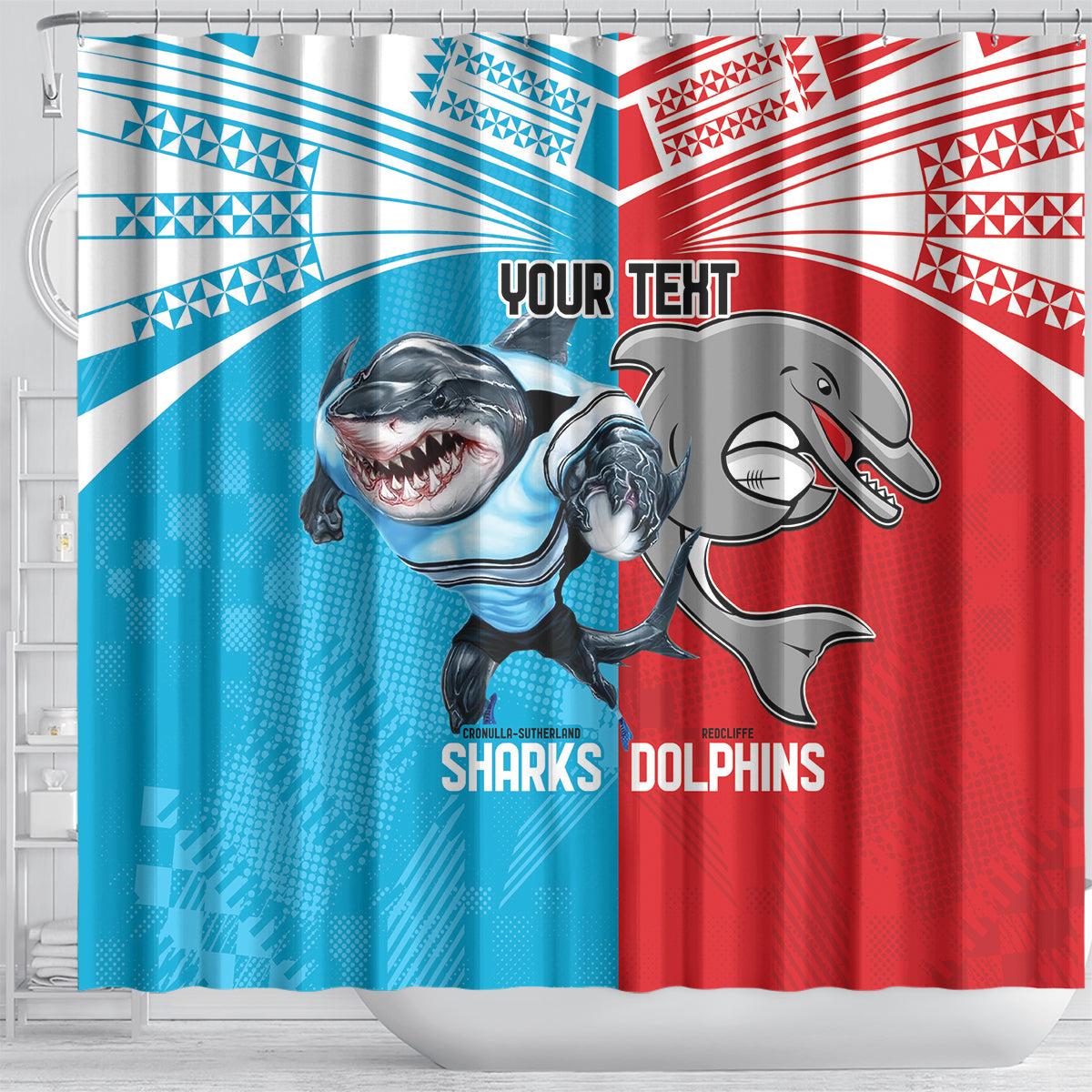 Custom Dolphins and Shark Shower Curtain Together Sporty Style