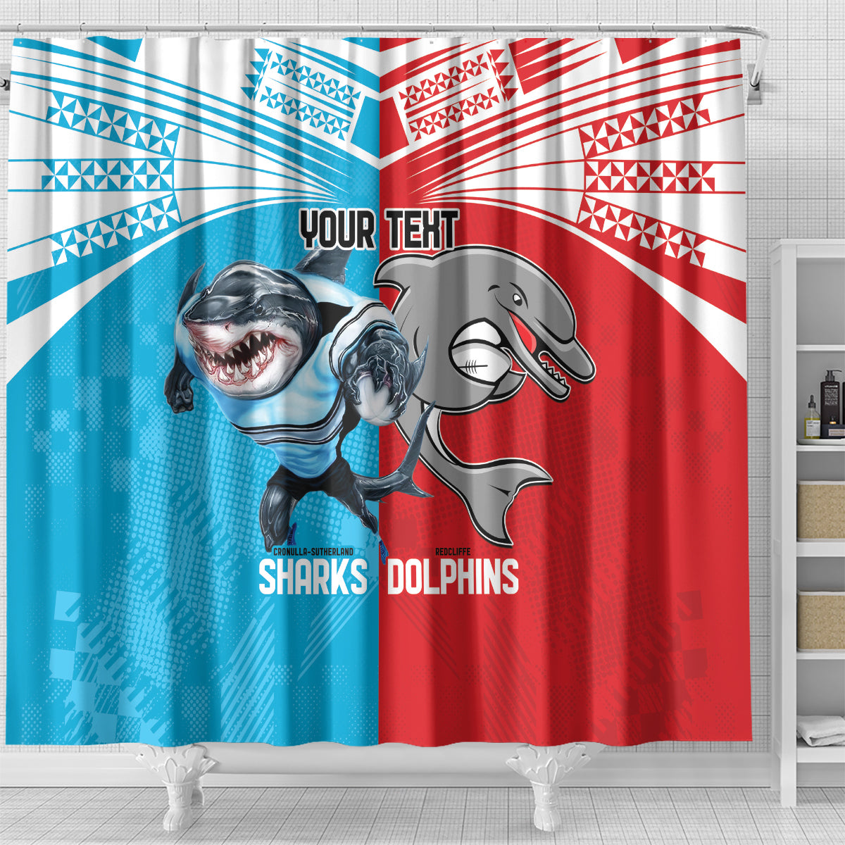 Custom Dolphins and Shark Shower Curtain Together Sporty Style