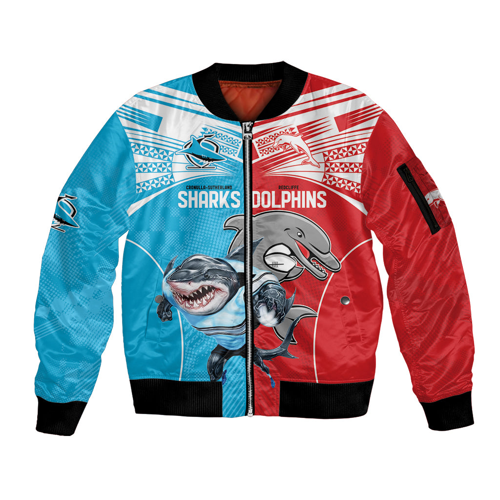 Custom Dolphins and Shark Sleeve Zip Bomber Jacket Together Sporty Style