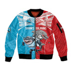 Custom Dolphins and Shark Sleeve Zip Bomber Jacket Together Sporty Style