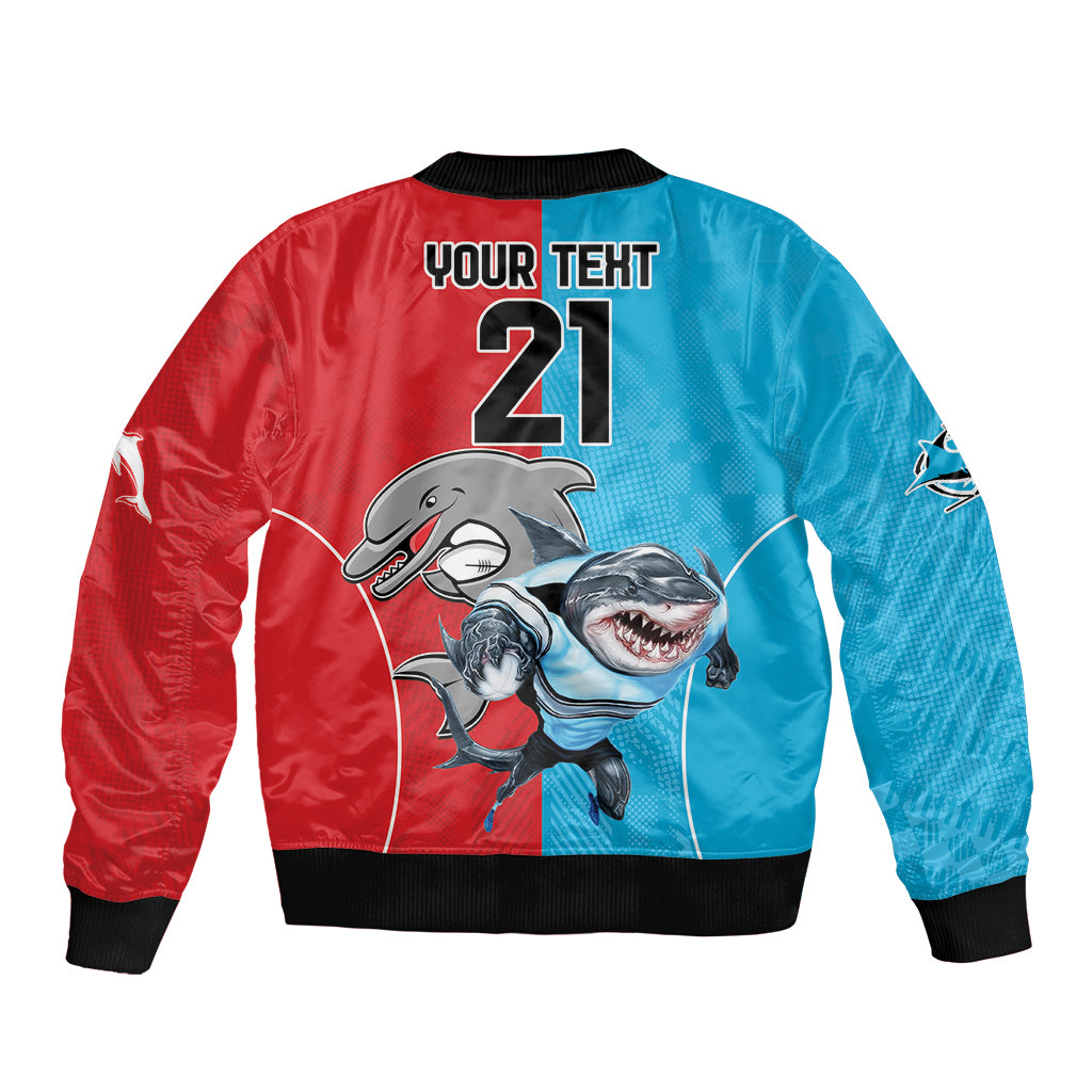 Custom Dolphins and Shark Sleeve Zip Bomber Jacket Together Sporty Style