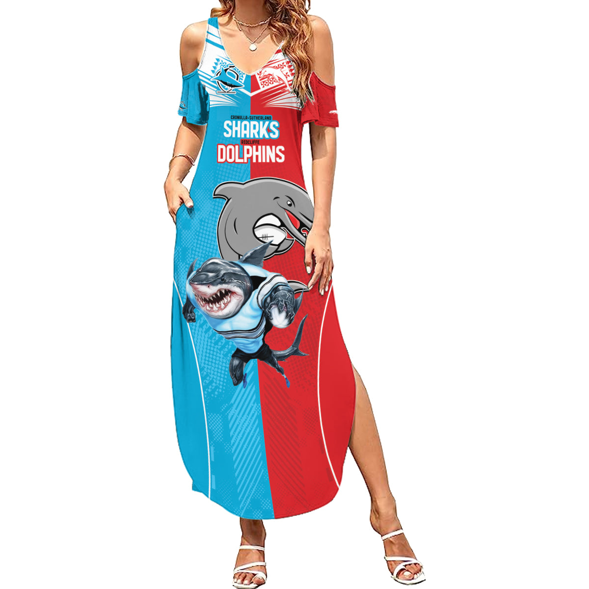 Custom Dolphins and Shark Summer Maxi Dress Together Sporty Style