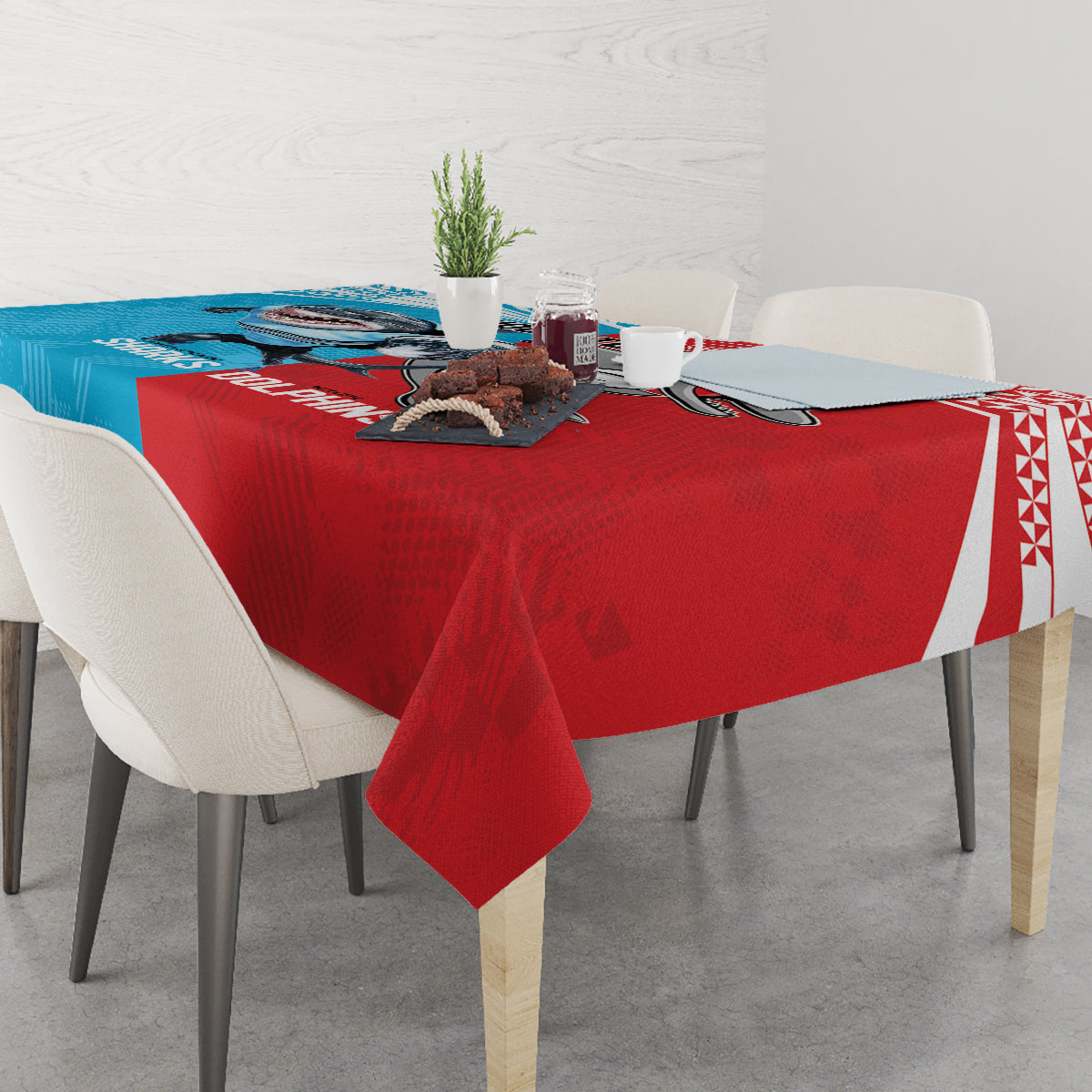 Custom Dolphins and Shark Tablecloth Together Sporty Style
