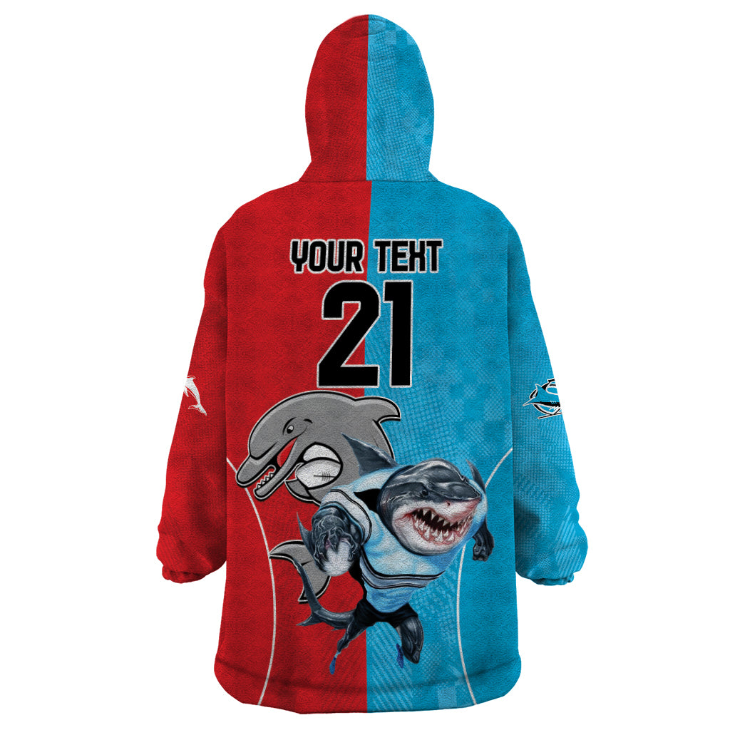 Custom Dolphins and Shark Wearable Blanket Hoodie Together Sporty Style