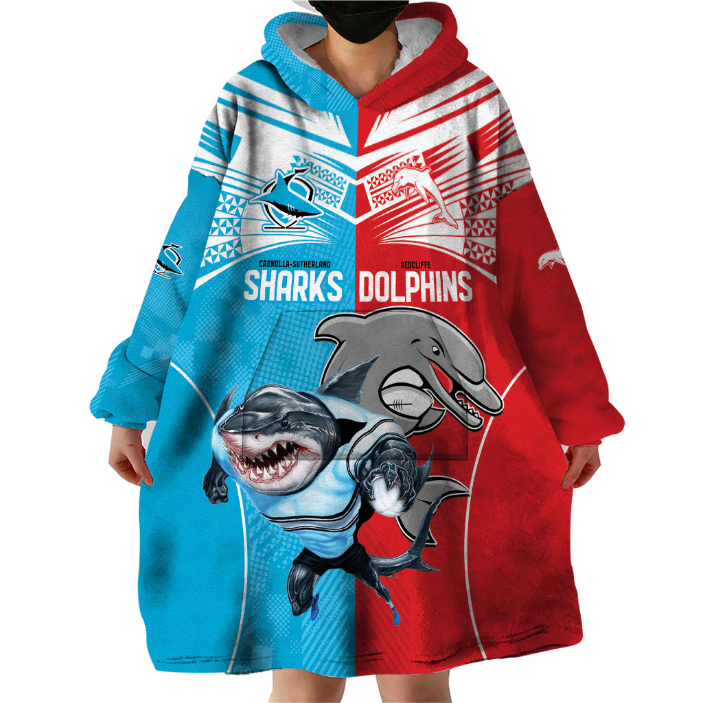 Custom Dolphins and Shark Wearable Blanket Hoodie Together Sporty Style