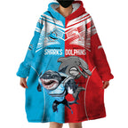 Custom Dolphins and Shark Wearable Blanket Hoodie Together Sporty Style