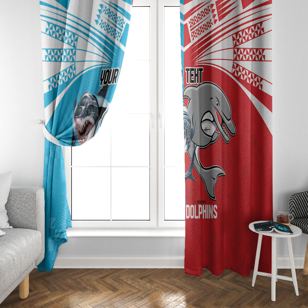 Custom Dolphins and Shark Window Curtain Together Sporty Style