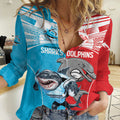 Custom Dolphins and Shark Women Casual Shirt Together Sporty Style