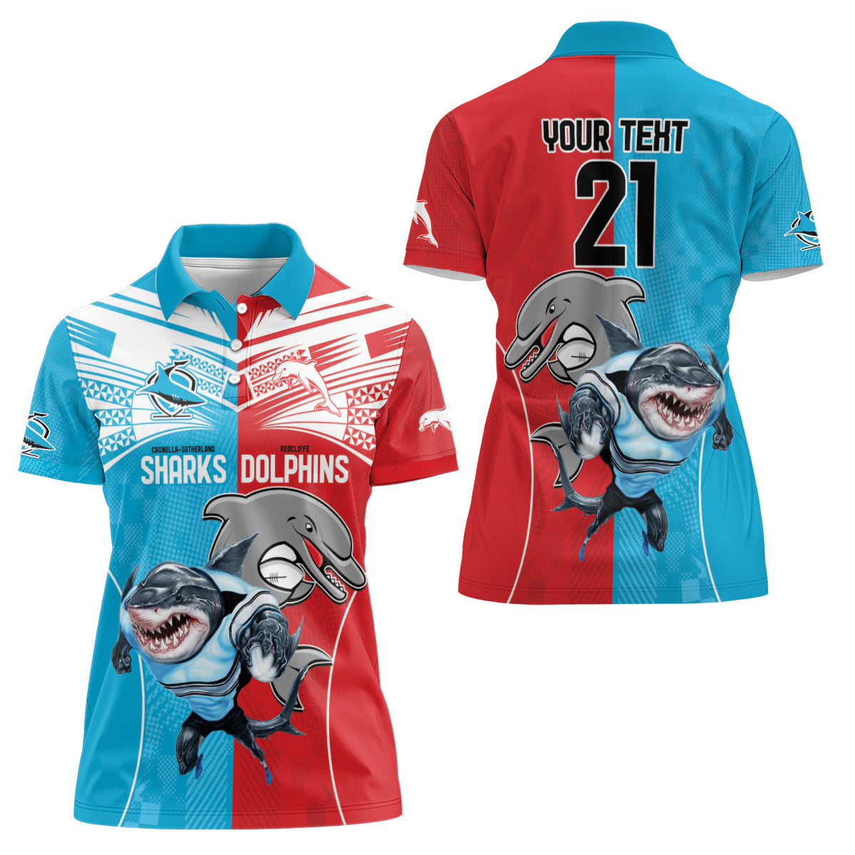 Custom Dolphins and Shark Women Polo Shirt Together Sporty Style