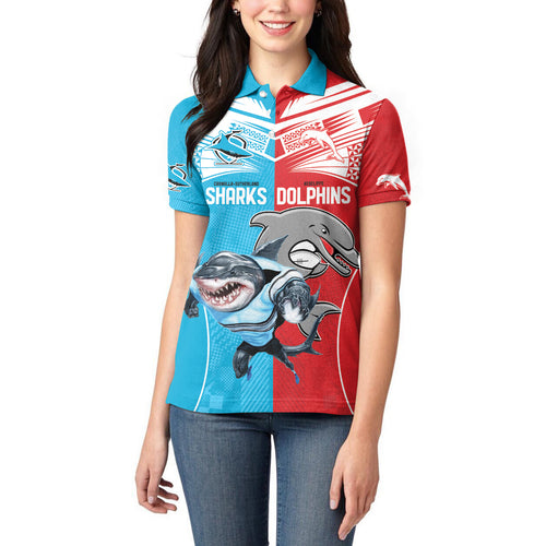 Custom Dolphins and Shark Women Polo Shirt Together Sporty Style