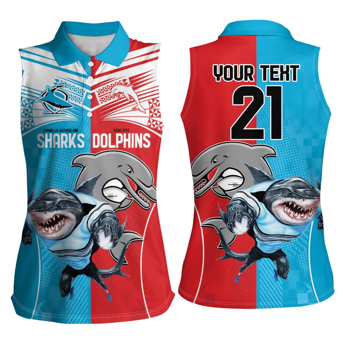 Custom Dolphins and Shark Women Sleeveless Polo Shirt Together Sporty Style