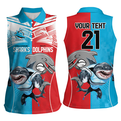 Custom Dolphins and Shark Women Sleeveless Polo Shirt Together Sporty Style