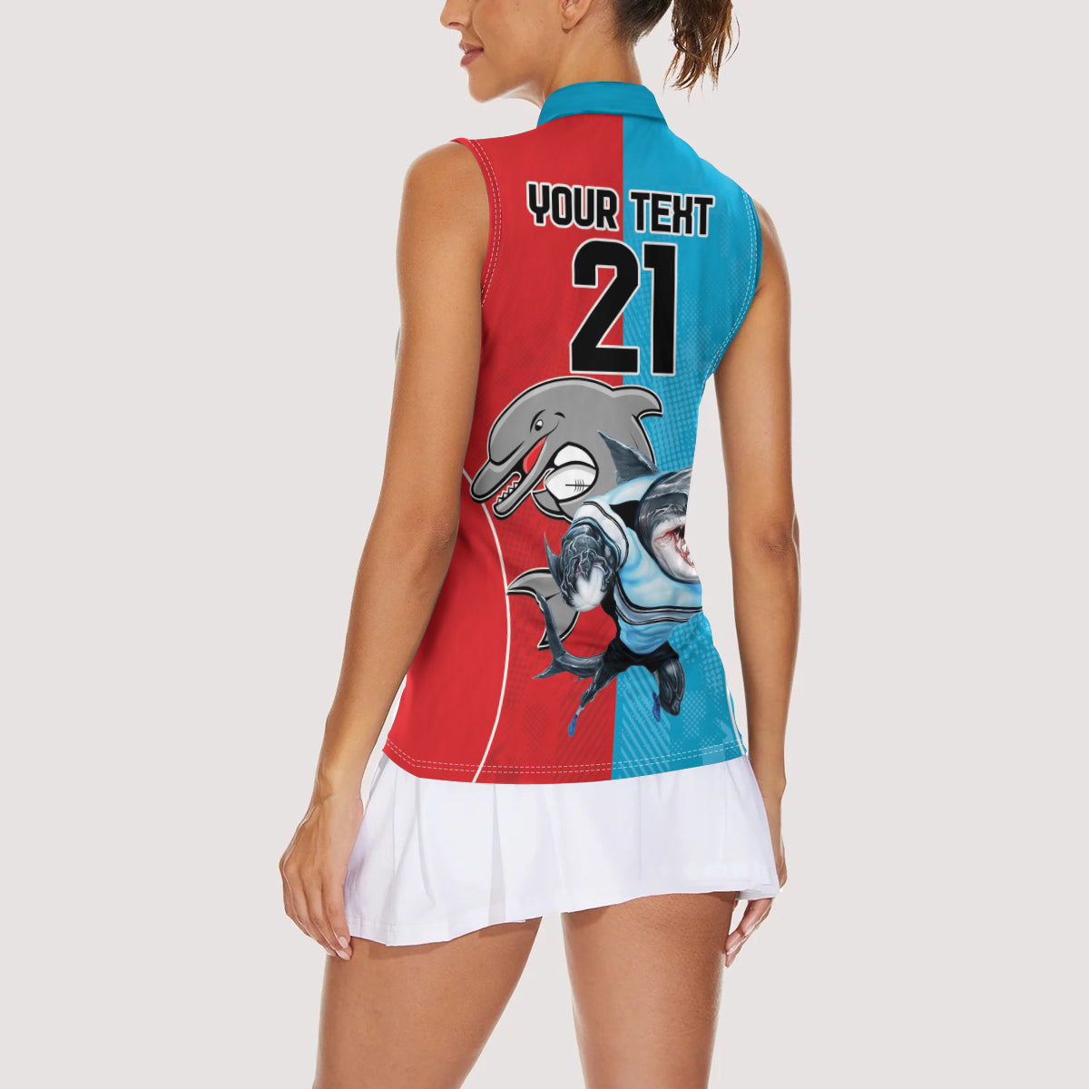 Custom Dolphins and Shark Women Sleeveless Polo Shirt Together Sporty Style