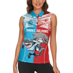 Custom Dolphins and Shark Women Sleeveless Polo Shirt Together Sporty Style