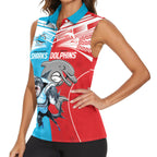 Custom Dolphins and Shark Women Sleeveless Polo Shirt Together Sporty Style
