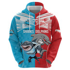 Custom Dolphins and Shark Zip Hoodie Together Sporty Style