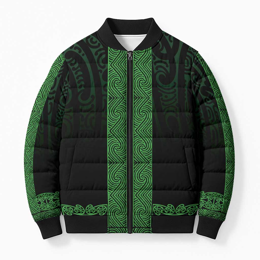 New Zealand Maori Kowhaiwhai Bomber Puffer Jacket Kakariki Maui and Mangopare - Aussie Hoodie