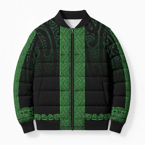 New Zealand Maori Kowhaiwhai Bomber Puffer Jacket Kakariki Maui and Mangopare - Aussie Hoodie