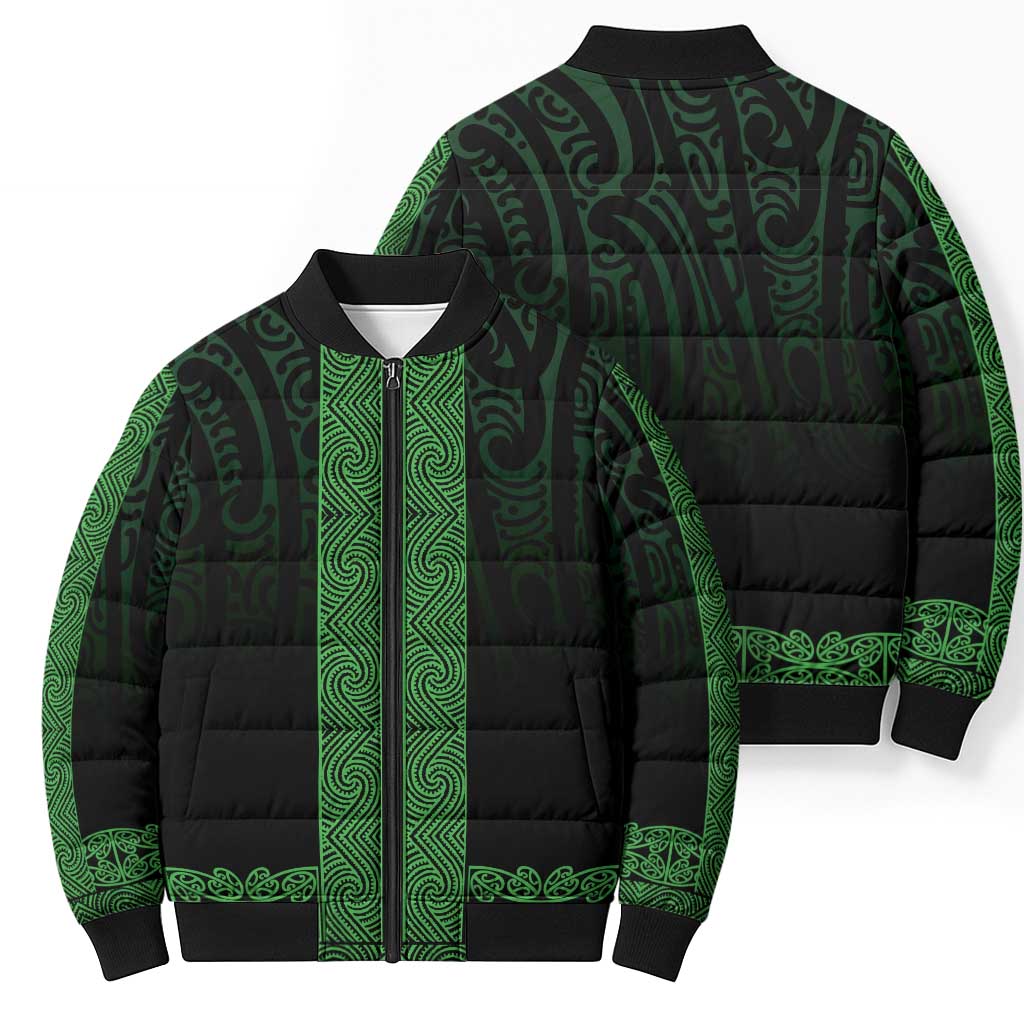 New Zealand Maori Kowhaiwhai Bomber Puffer Jacket Kakariki Maui and Mangopare - Aussie Hoodie