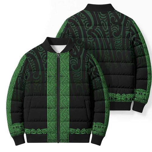 New Zealand Maori Kowhaiwhai Bomber Puffer Jacket Kakariki Maui and Mangopare - Aussie Hoodie