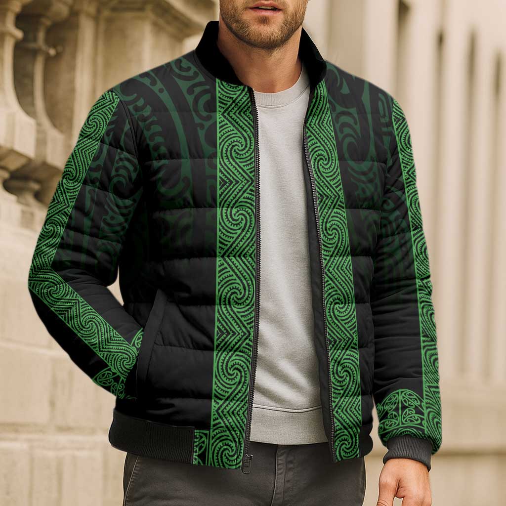 New Zealand Maori Kowhaiwhai Bomber Puffer Jacket Kakariki Maui and Mangopare - Aussie Hoodie
