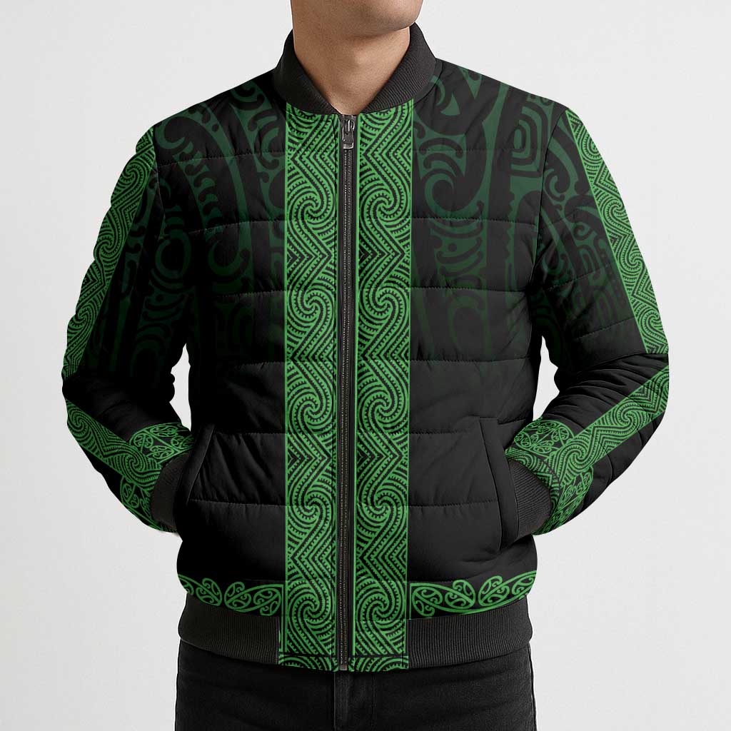 New Zealand Maori Kowhaiwhai Bomber Puffer Jacket Kakariki Maui and Mangopare - Aussie Hoodie