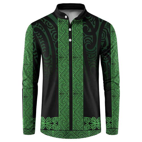 New Zealand Maori Kowhaiwhai Button Sweatshirt Kakariki Maui and Mangopare