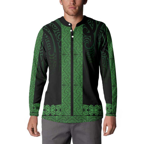 New Zealand Maori Kowhaiwhai Button Sweatshirt Kakariki Maui and Mangopare