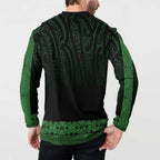 New Zealand Maori Kowhaiwhai Button Sweatshirt Kakariki Maui and Mangopare