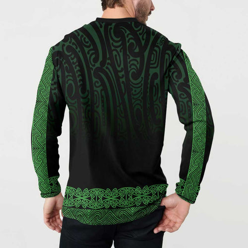 New Zealand Maori Kowhaiwhai Button Sweatshirt Kakariki Maui and Mangopare