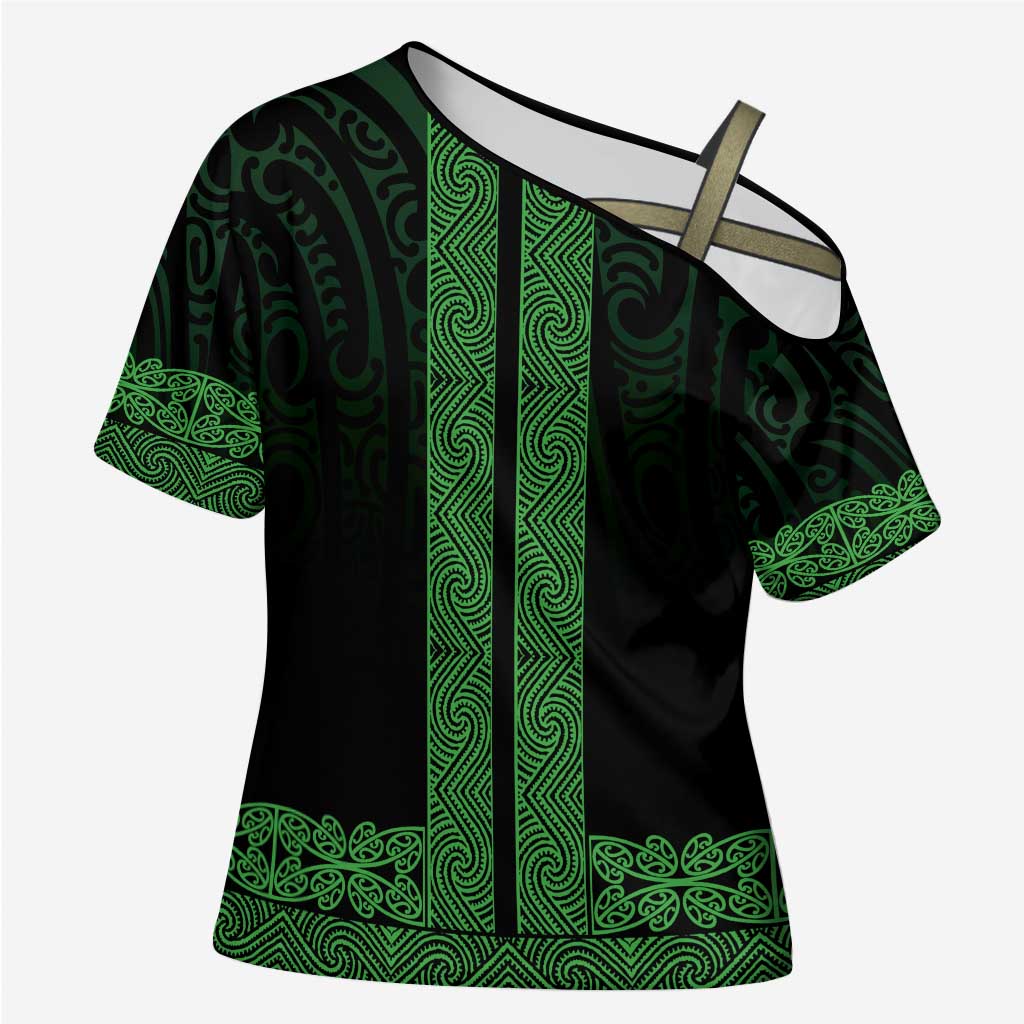New Zealand Maori Kowhaiwhai Cross Shoulder Shirt Kakariki Maui and Mangopare - Aussie Hoodie