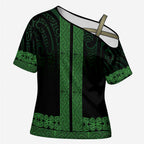 New Zealand Maori Kowhaiwhai Cross Shoulder Shirt Kakariki Maui and Mangopare - Aussie Hoodie