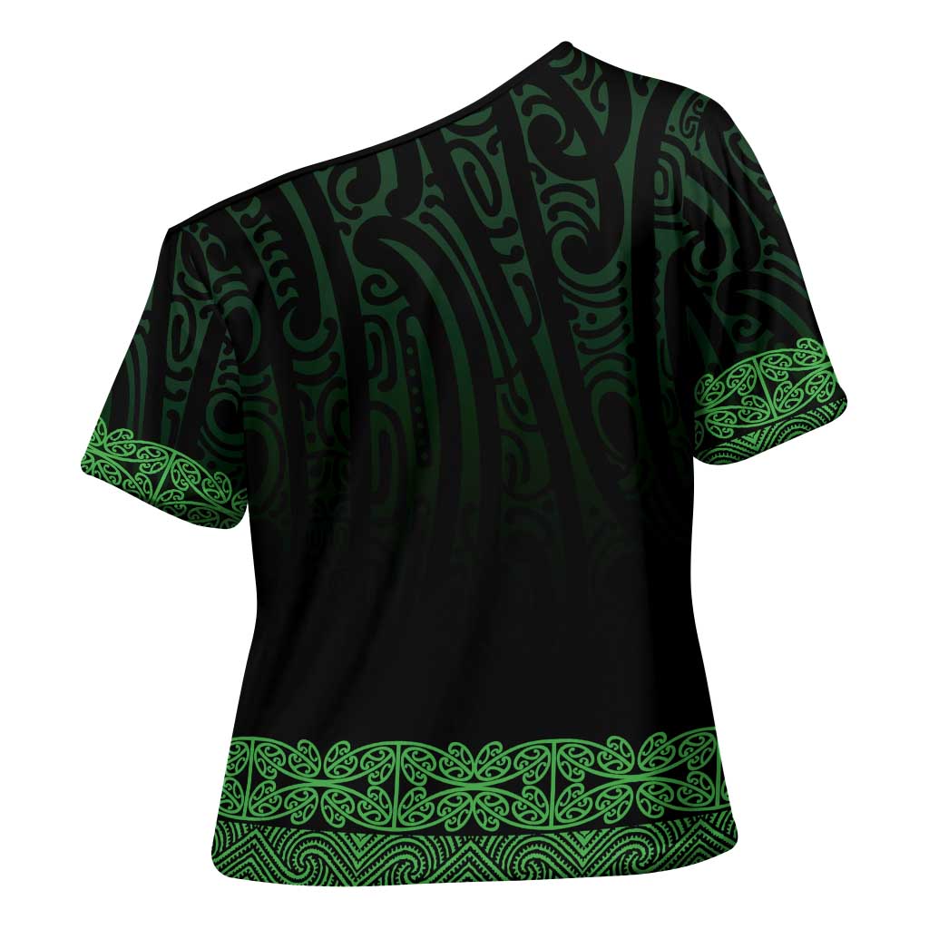 New Zealand Maori Kowhaiwhai Cross Shoulder Shirt Kakariki Maui and Mangopare - Aussie Hoodie