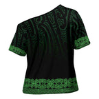 New Zealand Maori Kowhaiwhai Cross Shoulder Shirt Kakariki Maui and Mangopare - Aussie Hoodie