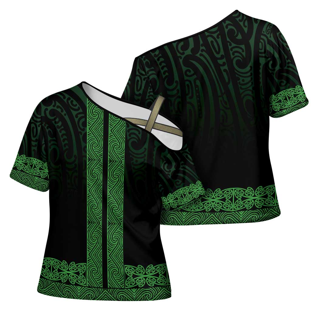 New Zealand Maori Kowhaiwhai Cross Shoulder Shirt Kakariki Maui and Mangopare - Aussie Hoodie