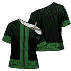 New Zealand Maori Kowhaiwhai Cross Shoulder Shirt Kakariki Maui and Mangopare - Aussie Hoodie