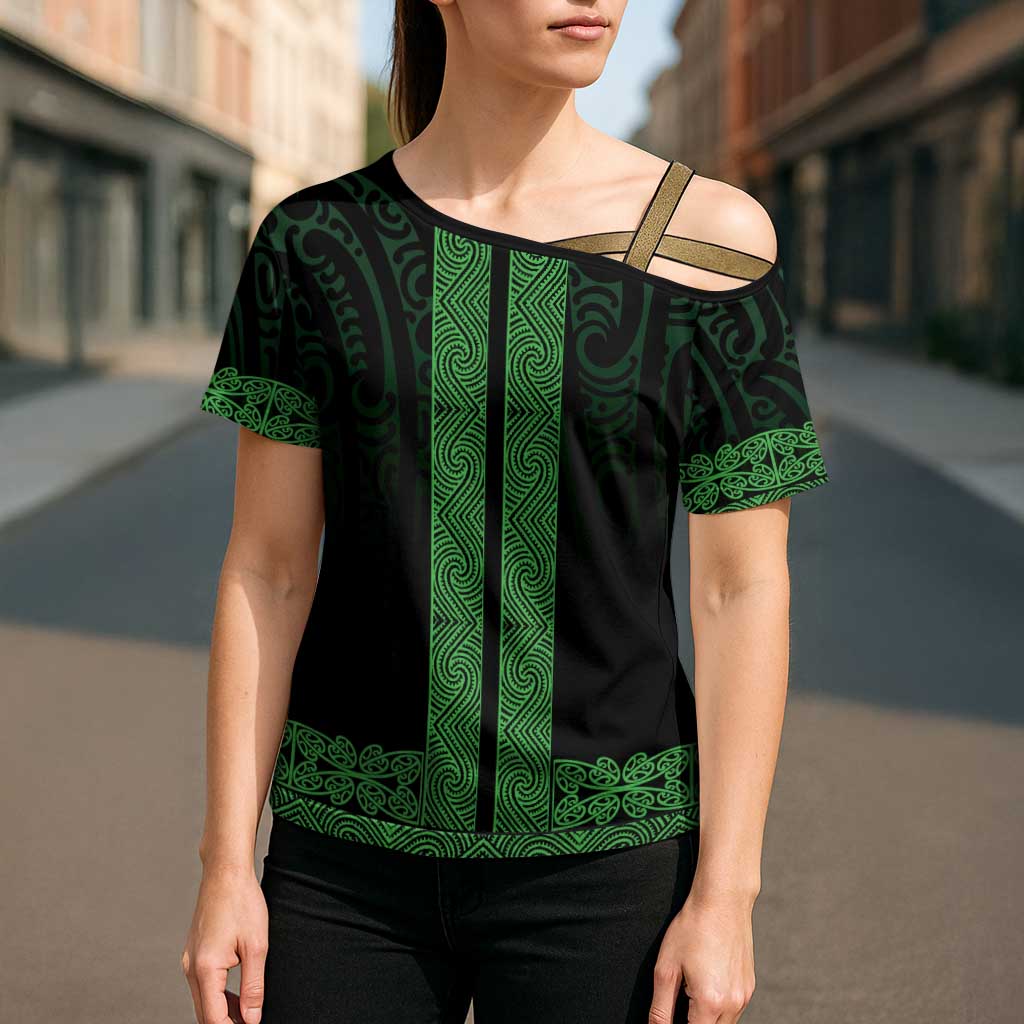 New Zealand Maori Kowhaiwhai Cross Shoulder Shirt Kakariki Maui and Mangopare - Aussie Hoodie