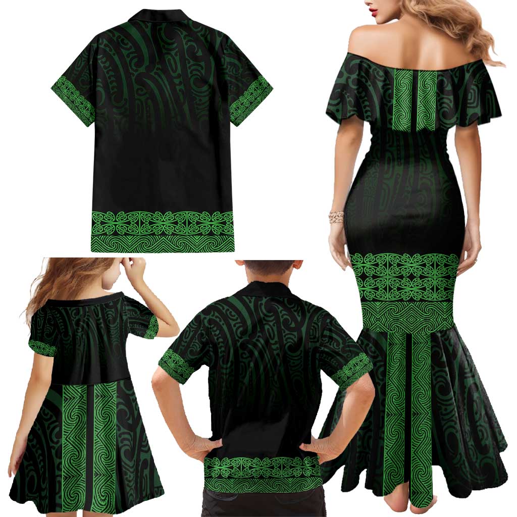 New Zealand Maori Kowhaiwhai Family Matching Mermaid Dress and Hawaiian Shirt Kakariki Maui and Mangopare