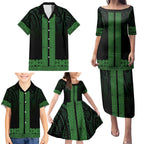 New Zealand Maori Kowhaiwhai Family Matching Puletasi and Hawaiian Shirt Kakariki Maui and Mangopare