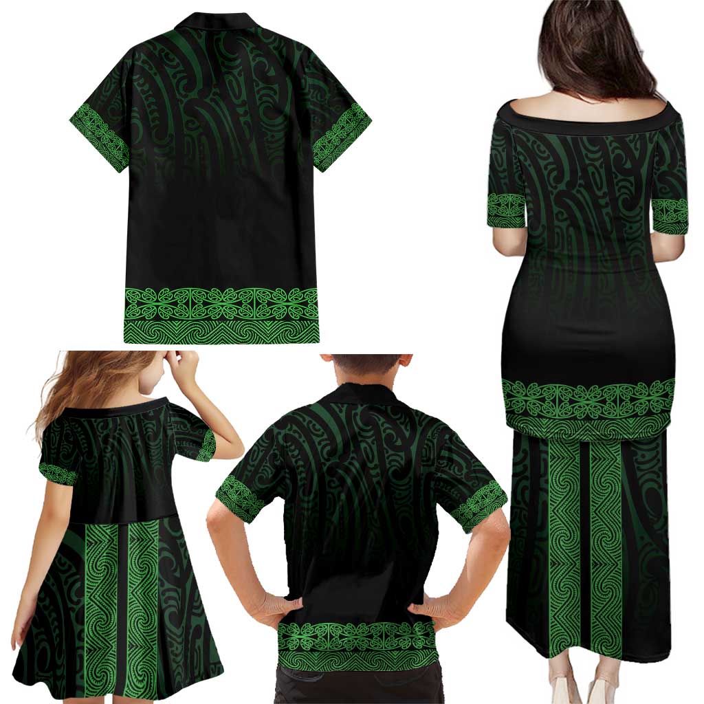 New Zealand Maori Kowhaiwhai Family Matching Puletasi and Hawaiian Shirt Kakariki Maui and Mangopare