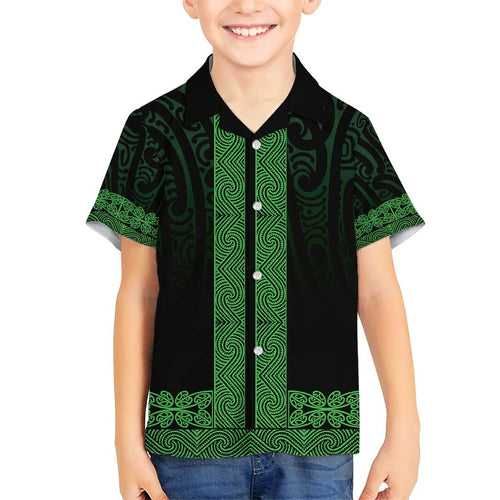 New Zealand Maori Kowhaiwhai Family Matching Short Sleeve Bodycon Dress and Hawaiian Shirt Kakariki Maui and Mangopare