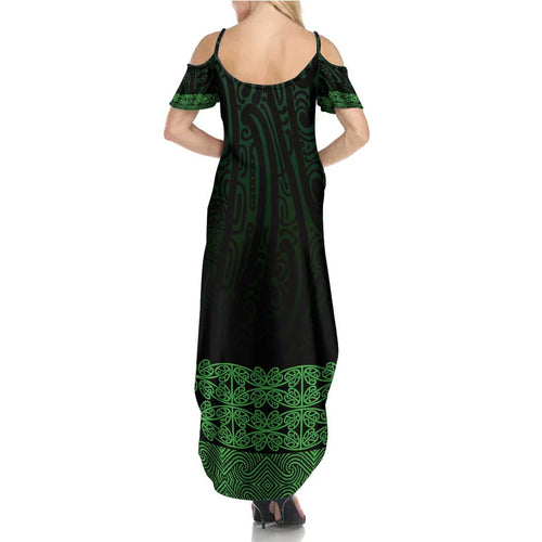 New Zealand Maori Kowhaiwhai Family Matching Summer Maxi Dress and Hawaiian Shirt Kakariki Maui and Mangopare