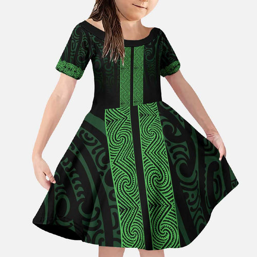 New Zealand Maori Kowhaiwhai Family Matching Tank Maxi Dress and Hawaiian Shirt Kakariki Maui and Mangopare